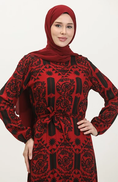 Alisa Farbalı Kuşaklı Viskon Elbise - 9