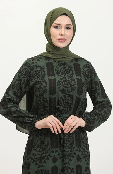 Alisa Farbalı Kuşaklı Viskon Elbise - 2