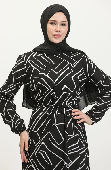 Alisa Farbalı Kuşaklı Viskon Elbise - 3