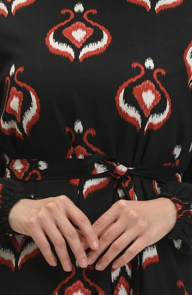 Alisa Farbalı Kuşaklı Viskon Elbise - 7