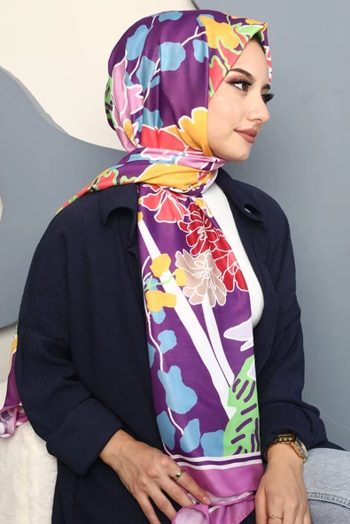 Afvente Çiçek Desen Pembe Soft Pamuk Şal - Resim 3