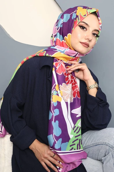 Afvente Çiçek Desen Pembe Soft Pamuk Şal - Resim 2