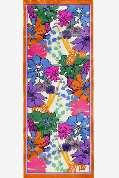 Afvente Çiçek Desen Turuncu Soft Pamuk Şal - Resim 5