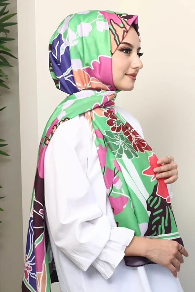 Afvente Çiçek Desen Yeşil Soft Pamuk Şal - 3