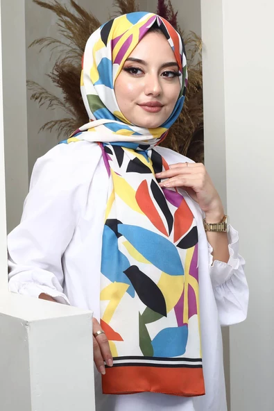 Afvente Yaprak Desen Açık Kahverengi Soft Pamuk Şal - Resim 2