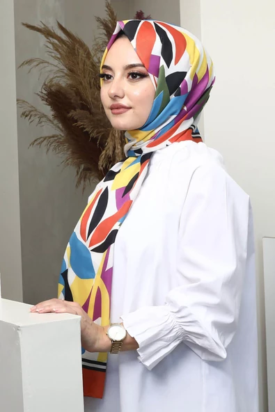 Afvente Yaprak Desen Açık Kahverengi Soft Pamuk Şal - Resim 3