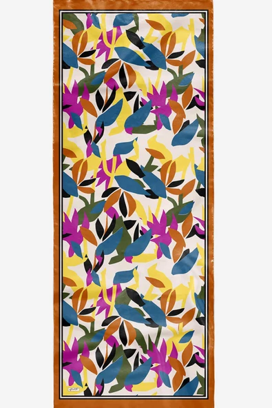 Afvente Yaprak Desen Açık Kahverengi Soft Pamuk Şal - Resim 4