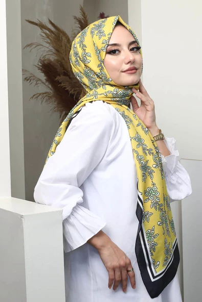 Afvente Çiçek Desen Sarı Soft Pamuk Şal ürün görseli