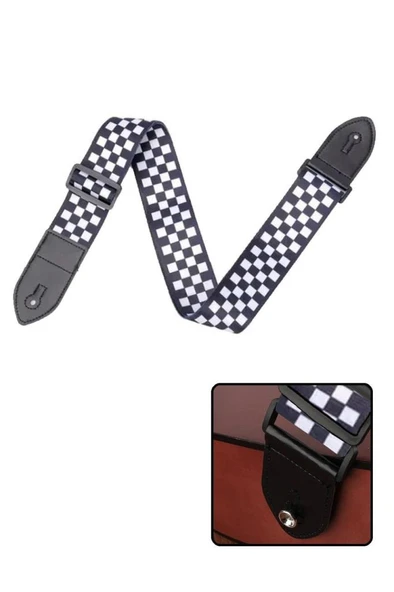 Midex SR-11WB Gitar Omuz Askısı Siyah-Beyaz Renk Kare Desenli Uzunluk 90-143 cm ürün görseli 1