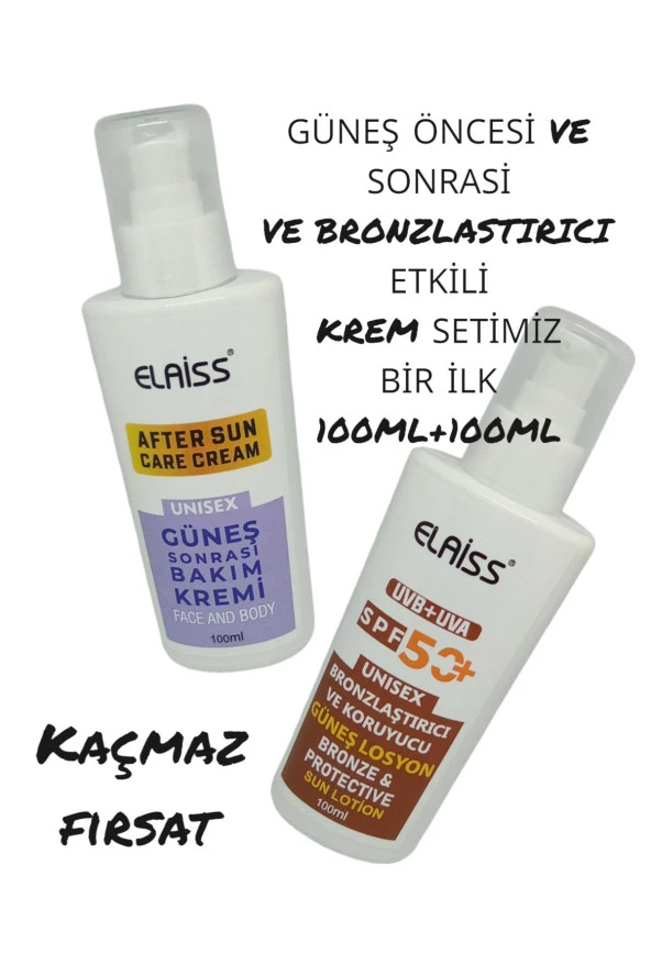 ELAİSS GÜNEŞ KORUYUCU VE BRONZLASTIRICI VE GÜNEŞ SONRASI BAKIM KREMLERİ SPF50 FAKTÖR UVB+UVA