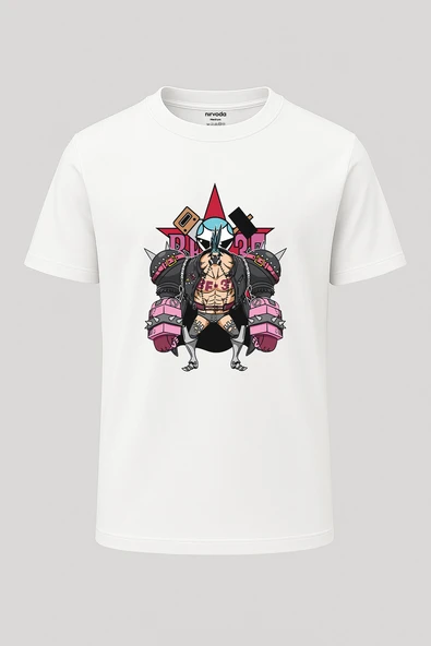 Franky One Piece Baskılı Loose Fit Bisiklet Yaka Unisex Tişört - Resim 5