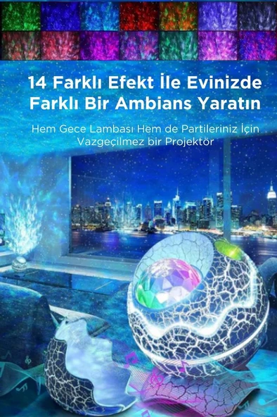 Dinazor Yumurtası Gece Lambası Kumandalı Hoparlör Galaxy Projektör Projeksiyon Çocuk Oda Lambası - 10