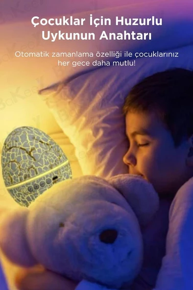 Dinazor Yumurtası Gece Lambası Kumandalı Hoparlör Galaxy Projektör Projeksiyon Çocuk Oda Lambası - 6