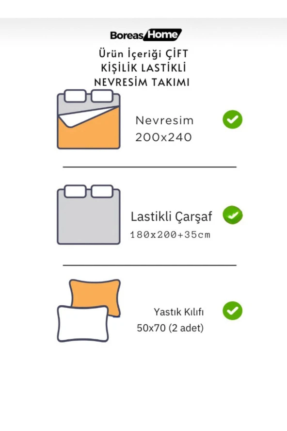 Premium Krem Gri Pamuklu Çarşafı Lastikli Çift Kişilik Nevresim Takımı - 3
