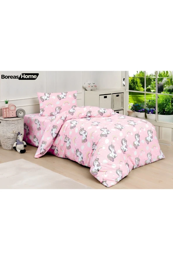 Kız Çocuk Hayal Dünyası Unicorn Pembe Tek Kişilik Nevresim Takımı - 2