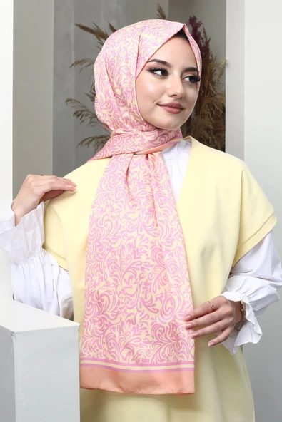 Afvente Damaks Desen Turuncu Soft Pamuk Şal - Resim 2