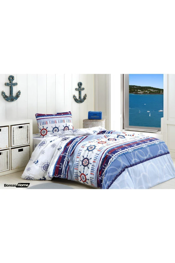 Denizci Dümen Desenli Pamuklu Tek Kişilik Nevresim Takımı - 2