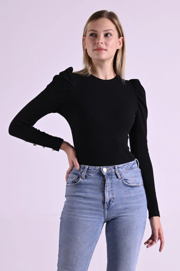 Kaşkorse Kolu Düğme Detaylı Omuzu Balon Body 8641 - 2