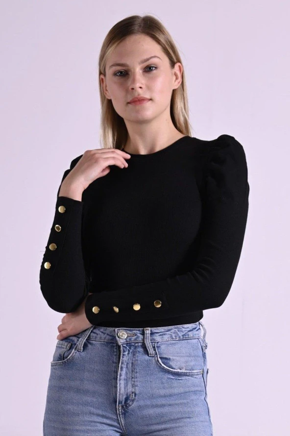 Kaşkorse Kolu Düğme Detaylı Omuzu Balon Body 8641 - 3