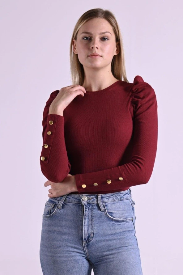 Kaşkorse Kolu Düğme Detaylı Omuzu Balon Body 8641 - 5