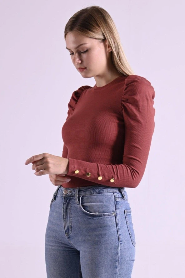 Kaşkorse Kolu Düğme Detaylı Omuzu Balon Body 8641 - 6