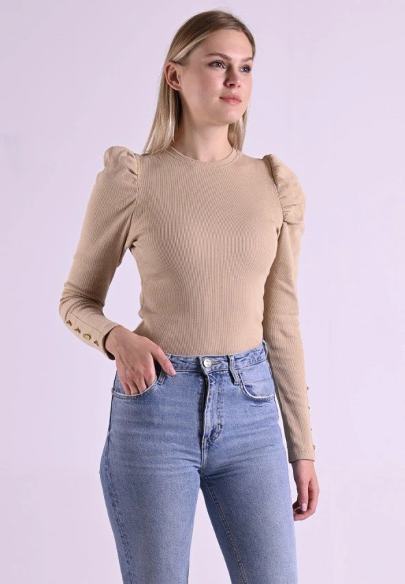 Kaşkorse Kolu Düğme Detaylı Omuzu Balon Body 8641 - 7