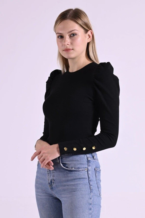 Kaşkorse Kolu Düğme Detaylı Omuzu Balon Body 8641 - 8