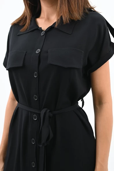 Kadın Gömlek Yaka Kuşak Detaylı Elbise 5240-25 - 6