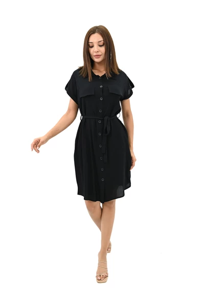 Kadın Gömlek Yaka Kuşak Detaylı Elbise 5240-25 - 4