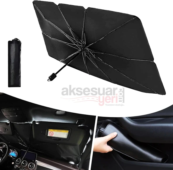 Araç Ön Cam Güneşliği Şemsiye Güneşlik Işın Koruyucu 130x75cm - 4