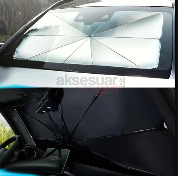 Araç Ön Cam Güneşliği Şemsiye Güneşlik Işın Koruyucu 130x75cm - 3