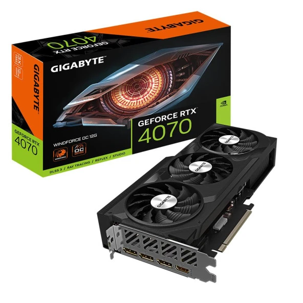 GIGABYTE RTX4070 12GB WINDFORCE OC GV-N4070WF3OC-12GD GDDR6X 192bit HDMI DP PCIe 16X v4.0 ürün görseli