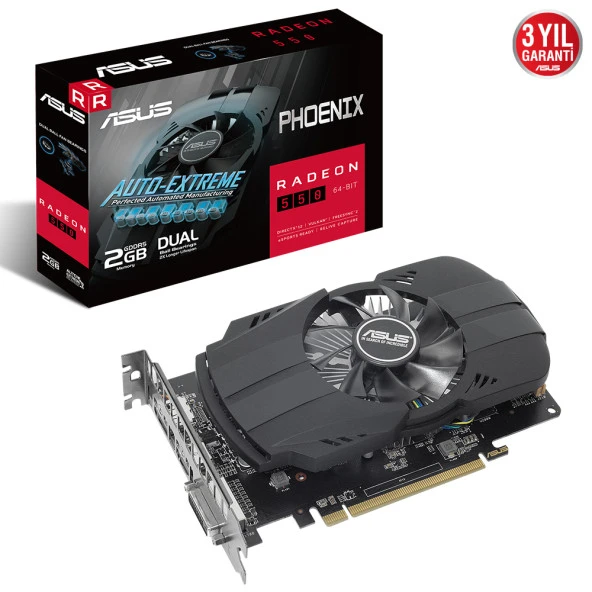 ASUS RX550 2GB PH-550-2G GDDR5 64bit HDMI DVI PCIe 16X v3.0 ürün görseli