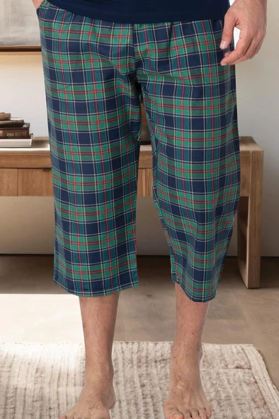 Mecit 3005 Lacivert Ekoseli Erkek Kapri Pijama Altı