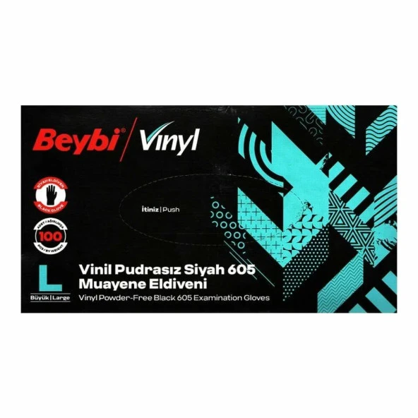 BEYBİ VİNİL PUDRASIZ SİYAH 605 MUAYENE ELDİVENİ LARGE 100'LÜ