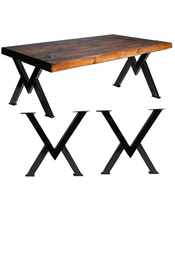 Sehpa Ayağı Masif Ahşap Kütük Orta Sehpa Ayakları Metal Ayak Masa Ayağı 2 Adet - Resim 2