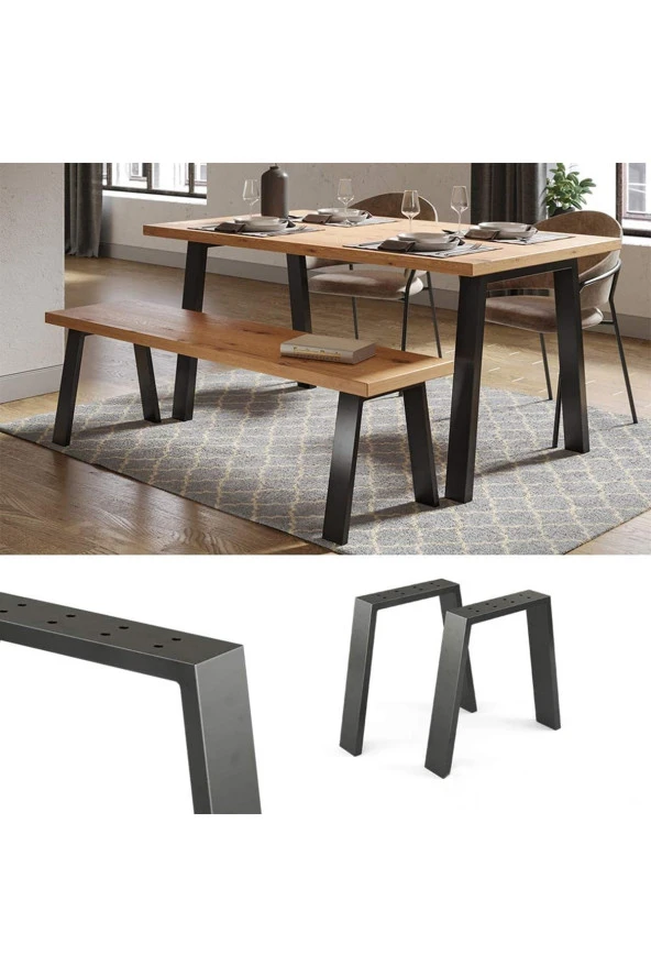 Sehpa Ayağı Masif Ahşap Kütük Orta Sehpa Ayakları Metal Ayak 2 Adet Ayak 72 Cm Mobilya Ayağı - Resim 5