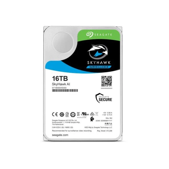 SEAGATE 16TB 3.5" 7200RPM 256MB SATA3 GÜVENLİK DİSKİ SKYHAWK ST16000VE002 - 1