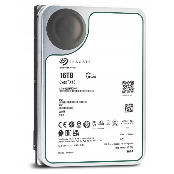 SEAGATE 3.5" 16TB EXOS ST16000NM000J 7200 RPM 256MB SATA-3 NAS ve Güvenlik Diski ürün görseli