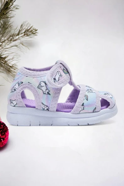 Lila Baskılı Kız Çocuk Sandalet - 2