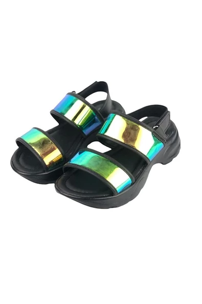 Çocuk Hologram Siyah Rahat Sandalet - 5