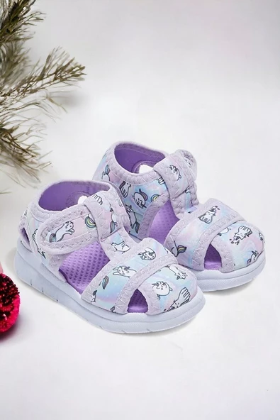 Lila Baskılı Kız Çocuk Sandalet - 4