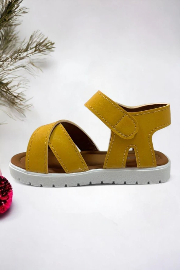 Sarı Cırt Cırtlı Unisex Bebek Sandalet - 2