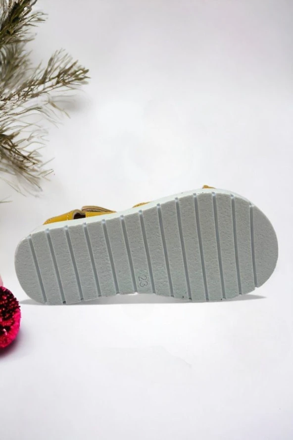 Sarı Cırt Cırtlı Unisex Bebek Sandalet - 3