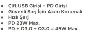 Concord Tel Aks.Şarj Araç C-775 Çift Usb + Pd Girişi - 3