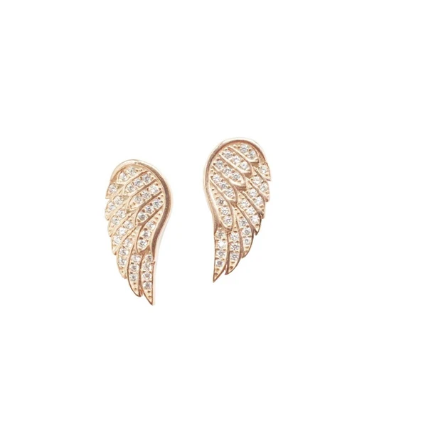 Altın Renk Yarım Kanat Bayan Gümüş Küpe - 11