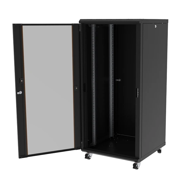 AGER 26U 600x600mm Dikili Tip Siyah Kabinet Agena AG-AN26U6060S1-CFAA-A-M1 Cam Kapak - Resim 2