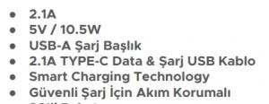 Shoamı Tel Aks.Şarj Adaptör Usb-A & Type-C Kablo Sh-21T 5V/10.5W - 2
