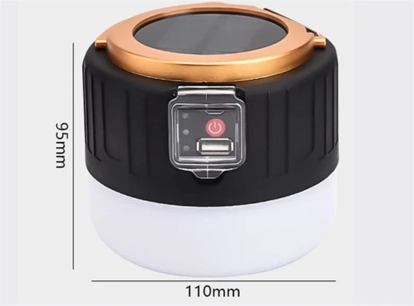 G-300W Kamp Lambası Solar Güneş Enerjili Ampül 26 SMD Led Şarjlı El Feneri Powerbank 5 Mod - Resim 2