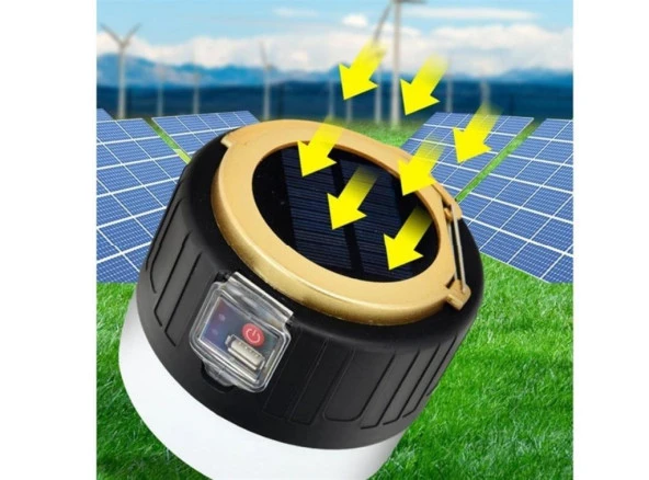 G-300W Kamp Lambası Solar Güneş Enerjili Ampül 26 SMD Led Şarjlı El Feneri Powerbank 5 Mod - Resim 3